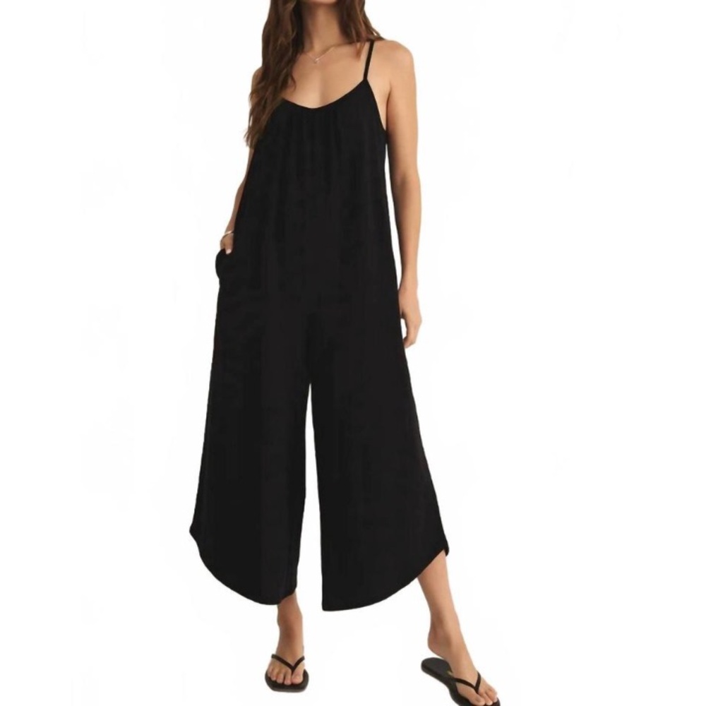 NWT Z SUPPLY textured cotton flared wide leg jumpsuit with pockets BLACK M